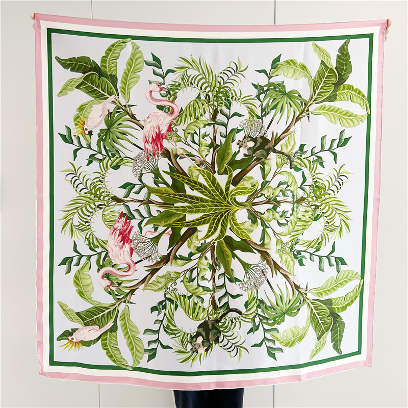 Female Flamingo Floral Mulberry Silk Scarf Large Shawl 142