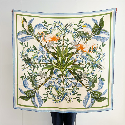 Female Flamingo Floral Mulberry Silk Scarf Large Shawl 142