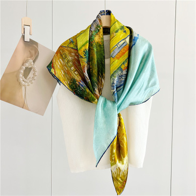 Female Oil painting Field Mulberry Silk Scarf Large shawl 139