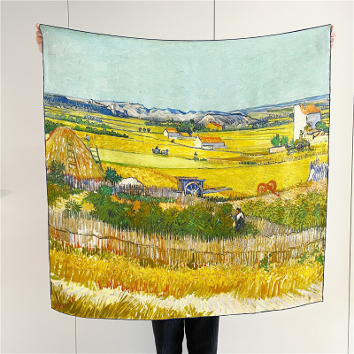 Female Oil painting Field Mulberry Silk Scarf Large shawl 139