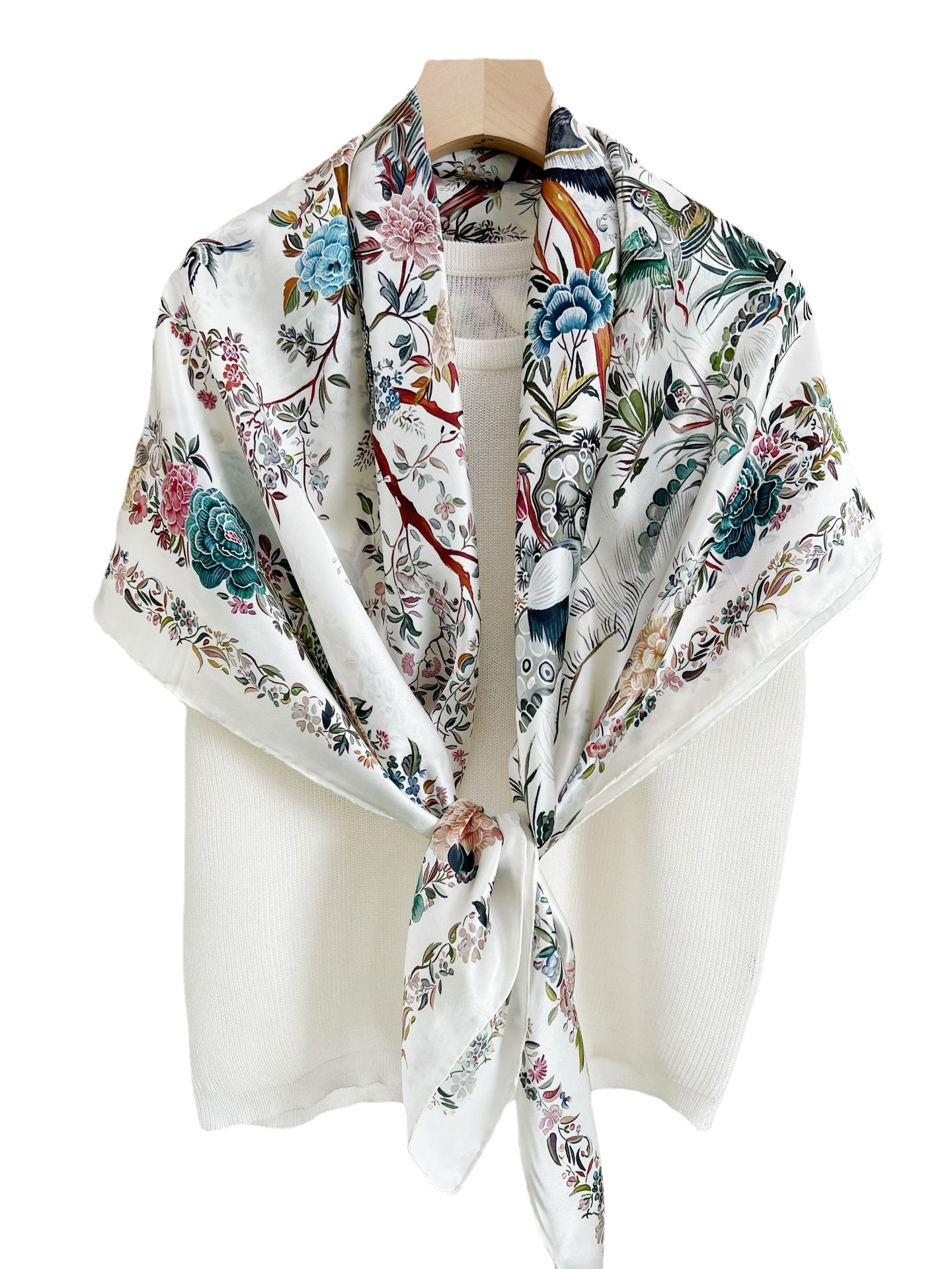 Fine Celadon Mulberry Silk Large Square Shawl 136