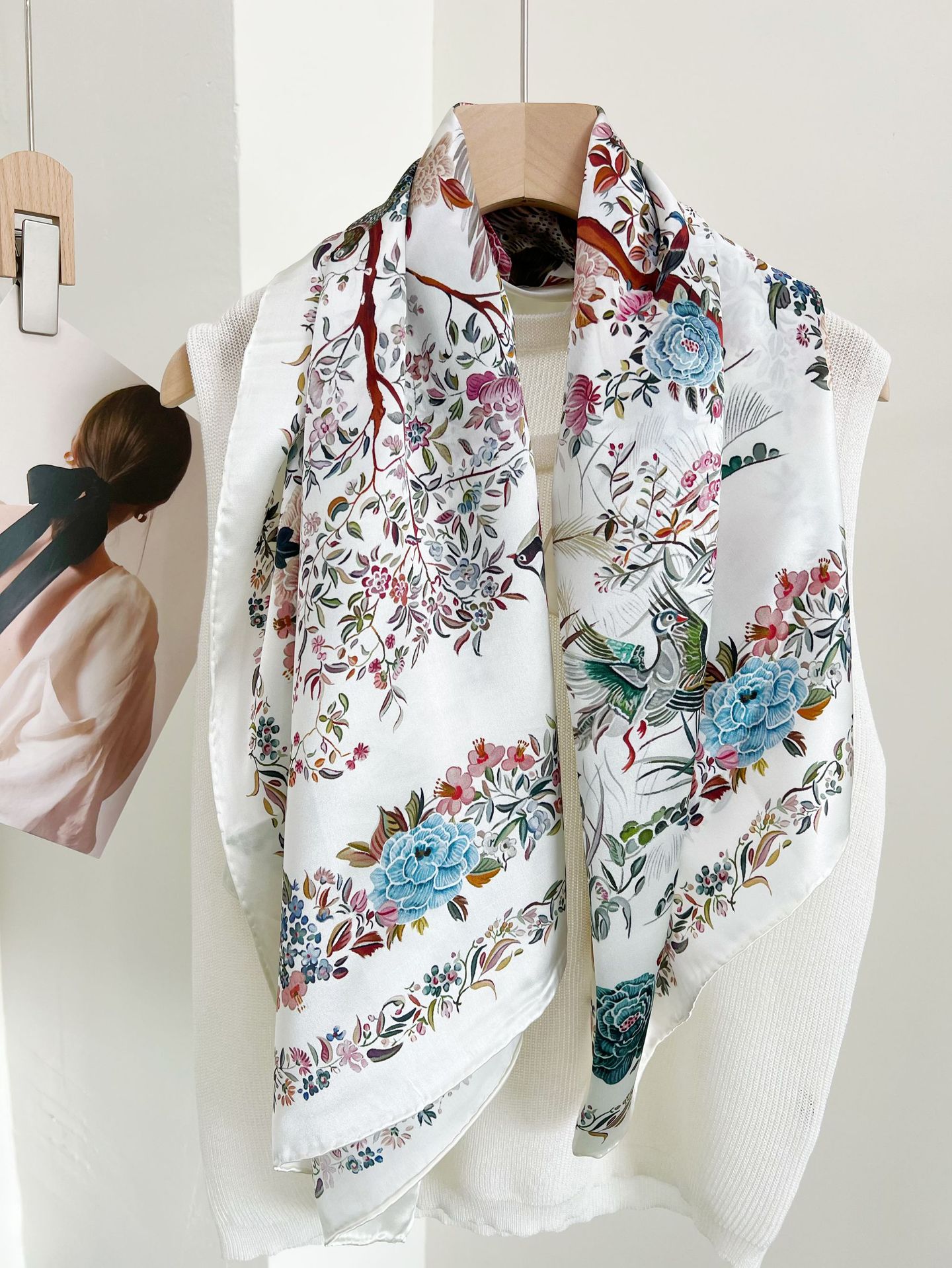 Fine Celadon Mulberry Silk Large Square Shawl 136