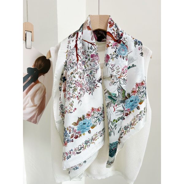 Fine Celadon Mulberry Silk Large Square Shawl 136