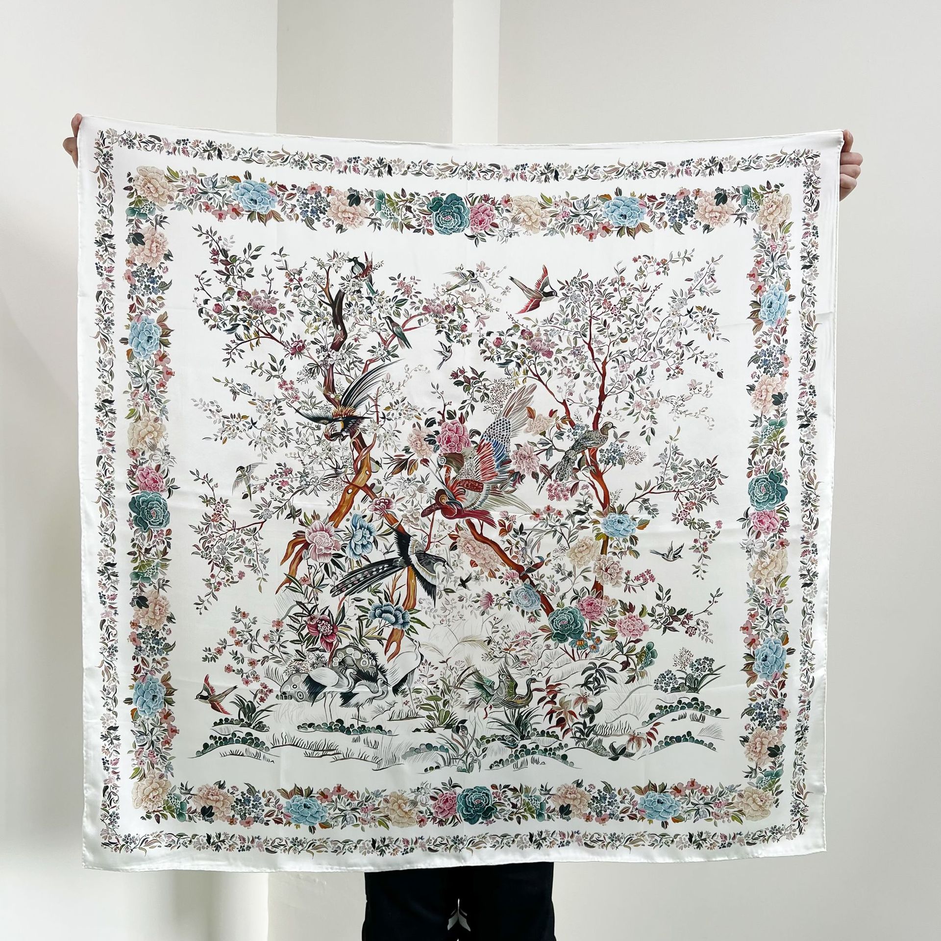 Fine Celadon Mulberry Silk Large Square Shawl 136