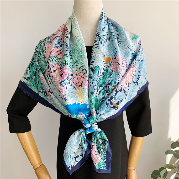 Forest All-Match Satin Large Square Shawl Mulberry Silk Shawl 144