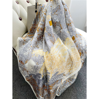 Forest All-Match Satin Large Square Shawl Mulberry Silk Shawl 144