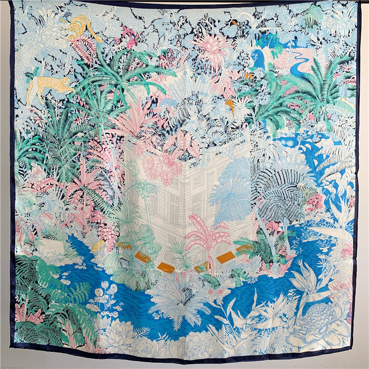 Forest All-Match Satin Large Square Shawl Mulberry Silk Shawl 144