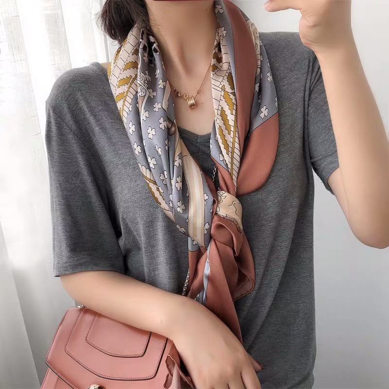 Introverted spring and autumn gray square scarf Mulberry Silk Scarf shawl 150