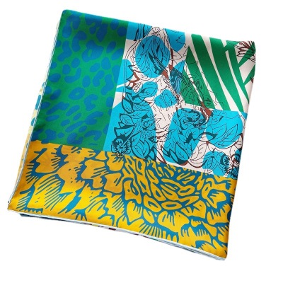 Jungle Flower Leopard Female Mulberry Silk Shawl Square 158