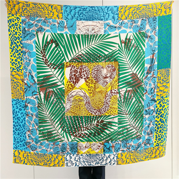 Jungle Flower Leopard Female Mulberry Silk Shawl Square 158