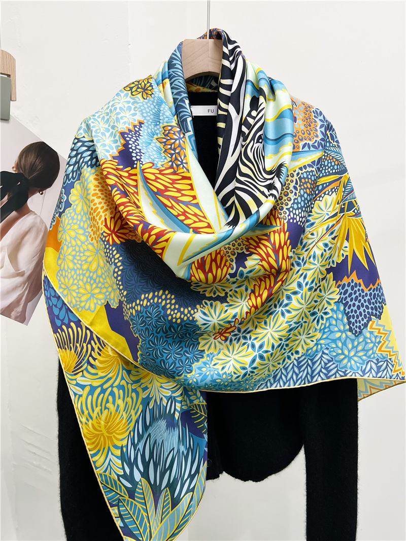 Jungle Zebra Mulberry Silk Square Shawl Large Shawl Scarf 160
