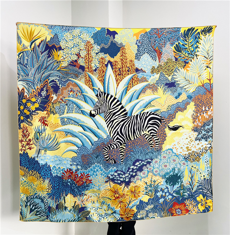 Jungle Zebra Mulberry Silk Square Shawl Large Shawl Scarf 160