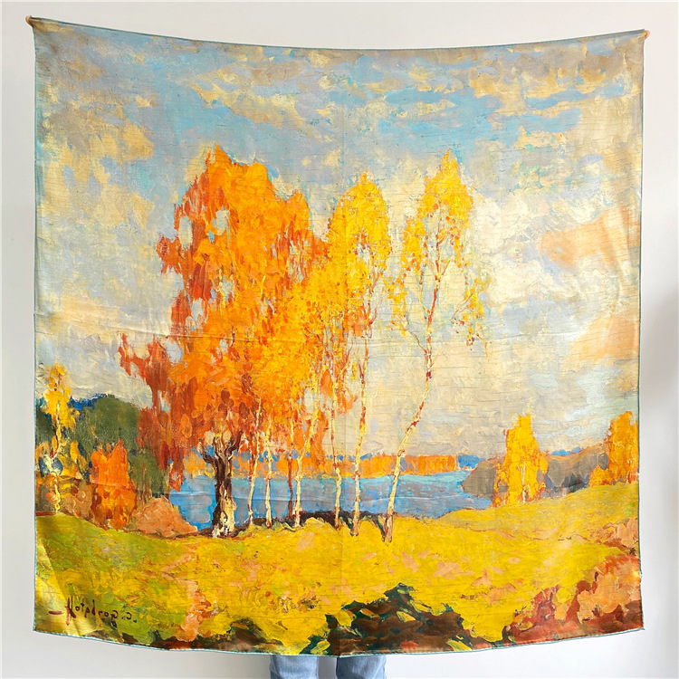 Oil Painting Satin Female Spring Autumn Silk Scarf Shawl 127