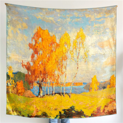 Oil Painting Satin Female Spring Autumn Silk Scarf Shawl 127