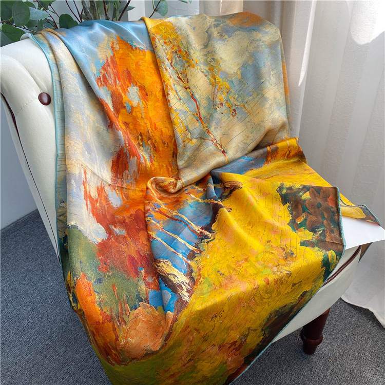 Oil Painting Satin Female Spring Autumn Silk Scarf Shawl 127