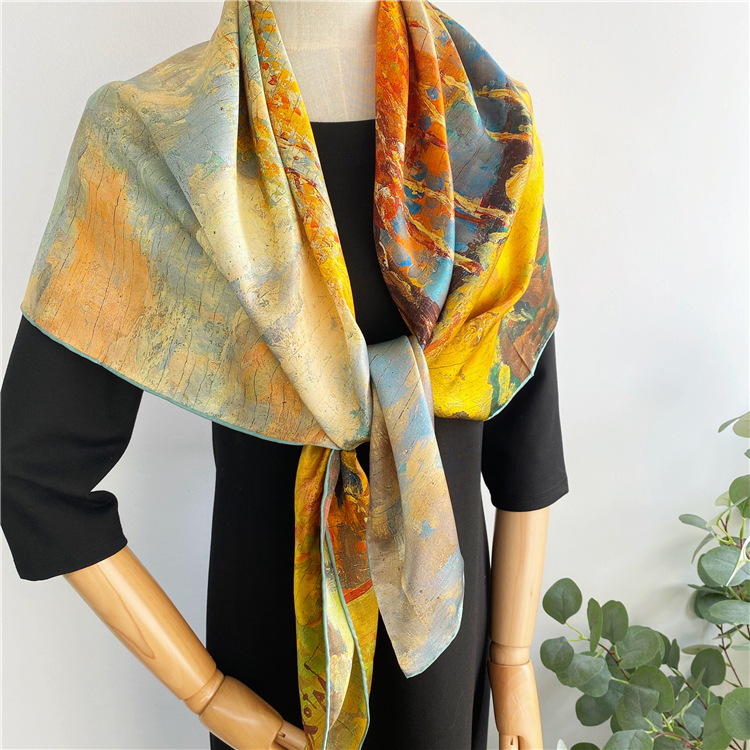 Oil Painting Satin Female Spring Autumn Silk Scarf Shawl 127