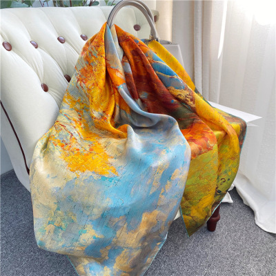 Oil Painting Satin Female Spring Autumn Silk Scarf Shawl 127
