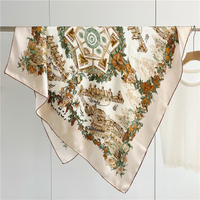 Real Silk Scarf Women's Garden Castle Mulberry Silk Shawl 128