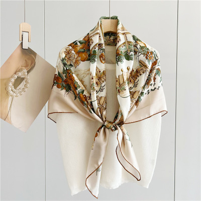 Real Silk Scarf Women's Garden Castle Mulberry Silk Shawl 128