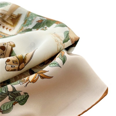 Real Silk Scarf Women's Garden Castle Mulberry Silk Shawl 128