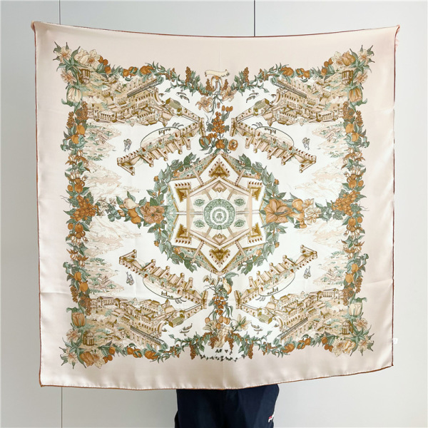 Real Silk Scarf Women's Garden Castle Mulberry Silk Shawl 128