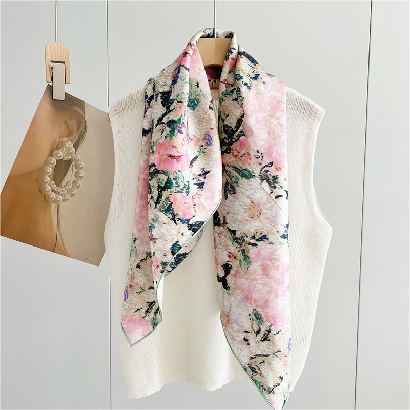 Twill Oil painting Square Scarf Women's Mulberry Silk Scarf Shawl 102