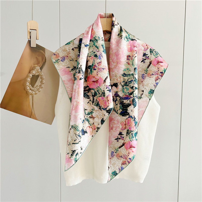 Twill Oil painting Square Scarf Women's Mulberry Silk Scarf Shawl 102