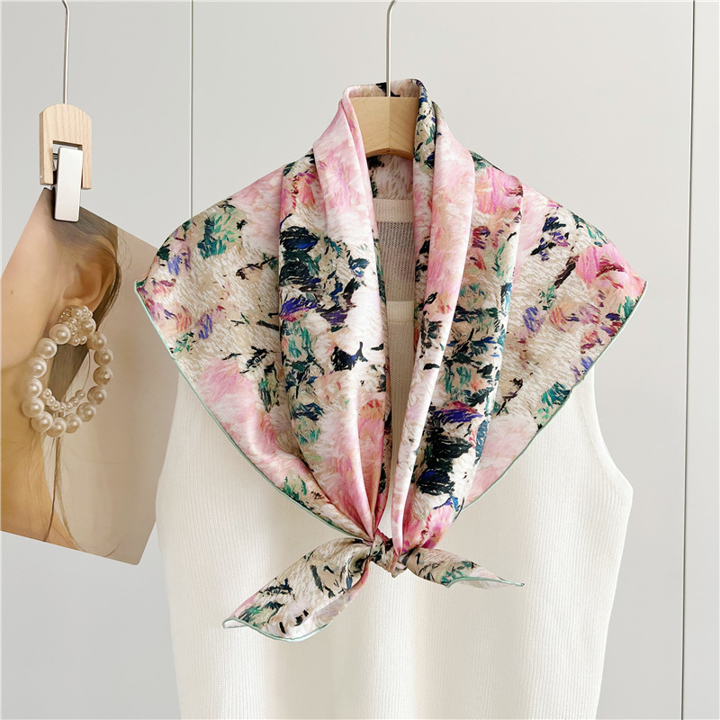 Twill Oil painting Square Scarf Women's Mulberry Silk Scarf Shawl 102