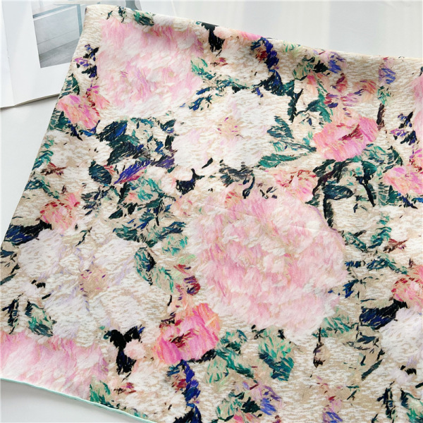 Twill Oil painting Square Scarf Women's Mulberry Silk Scarf Shawl 102