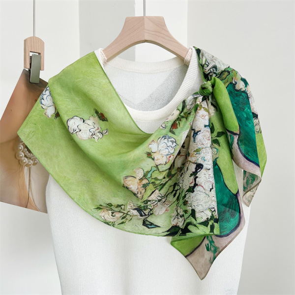 White Rose Mulberry Silk Scarf Female 111