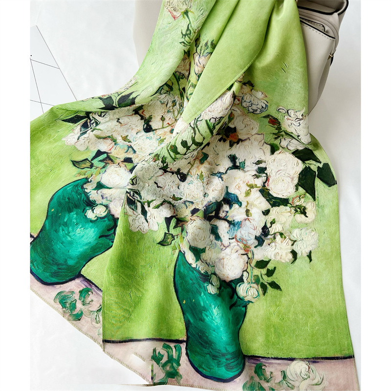 White Rose Mulberry Silk Scarf Female 111