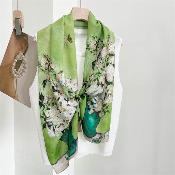 White Rose Mulberry Silk Scarf Female 111