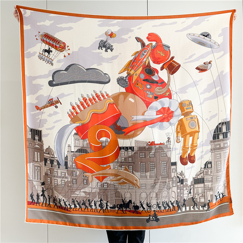 Large silk wool warm shawl scarf 165